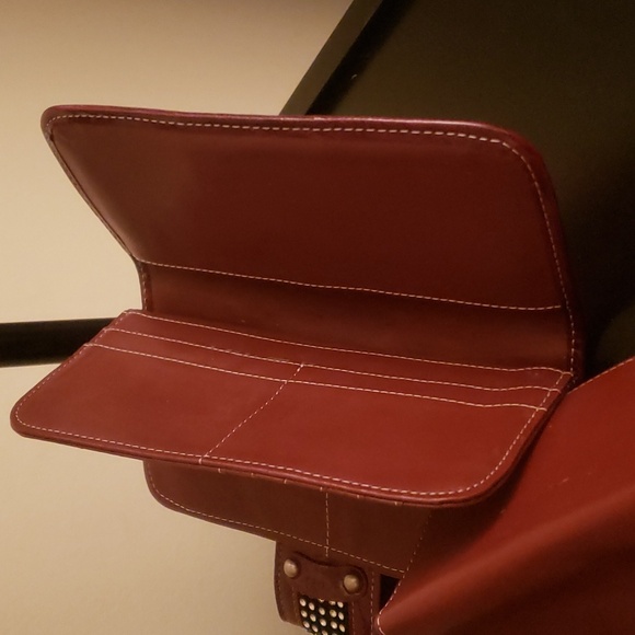 Red Textured Leather Wallet with Rhinestone Magnetic Snap Closure - Picture 13 of 14